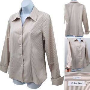 Calvin Klein Tan Striped Cotton Button Down Preppy Academia Shirt Small